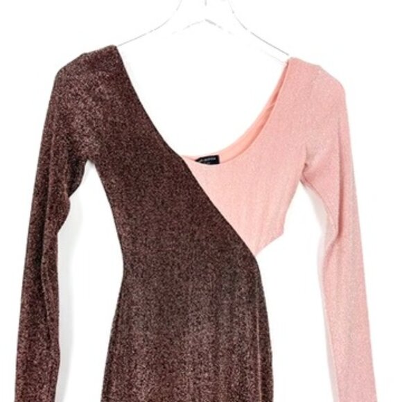 NEW Naked Wardrobe Dress Womens Size XS Brown Pink Cutout Long Sleeve Side Slit - Picture 3 of 16